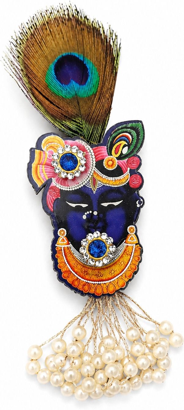 AMRAT NAATH - Fashion jewellery Shrinathji Designer Brooch with Peacock Feather & Artificial Pearl Tassels Brooch-image-11