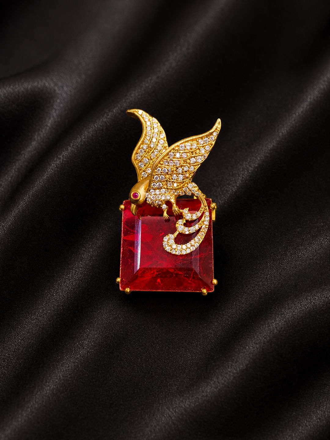 Rati International Royal Fairy Bird Red Crystal Stone Gold Plated Designer Brooch Pin Brooch-image-46