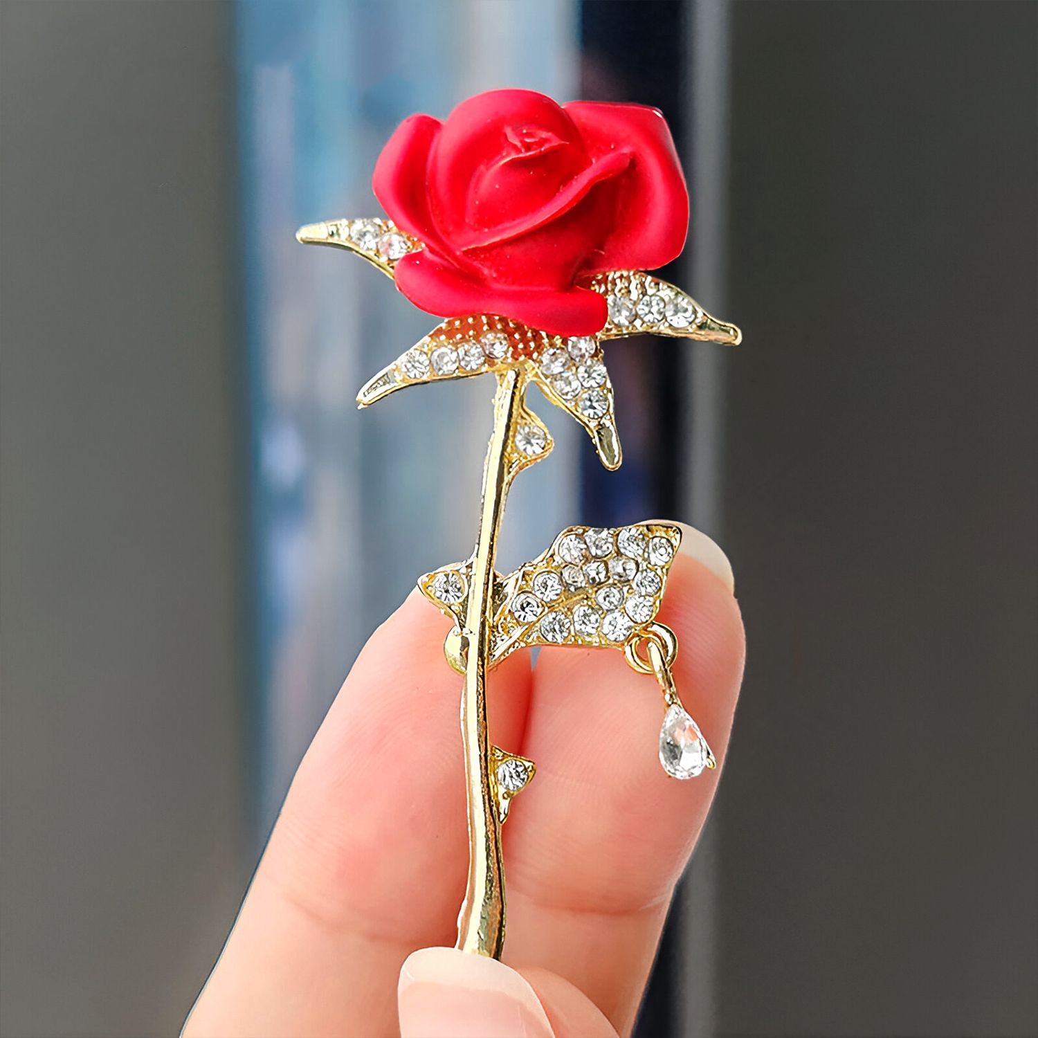 SYGA Women & Men Vintage Alloy Red Rose Flower Brooch with Pearl & Crystal Retro Pin Brooch-image-33
