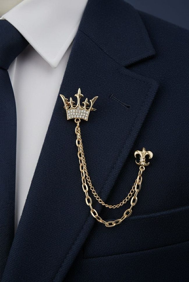 groomiverse Crown brooch with design chain Brooch-picture-15