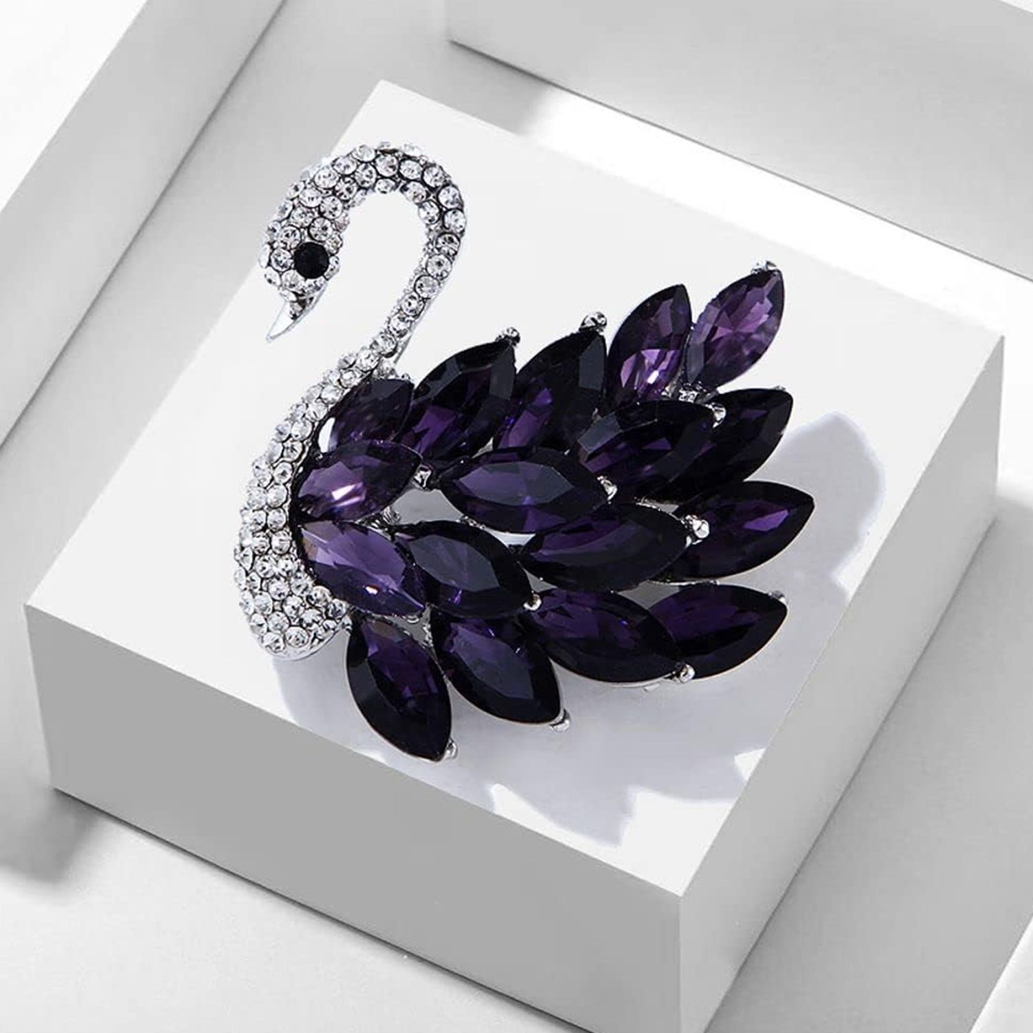 mahi Sparkling Swan-Shaped Brooch Brooch-image-43