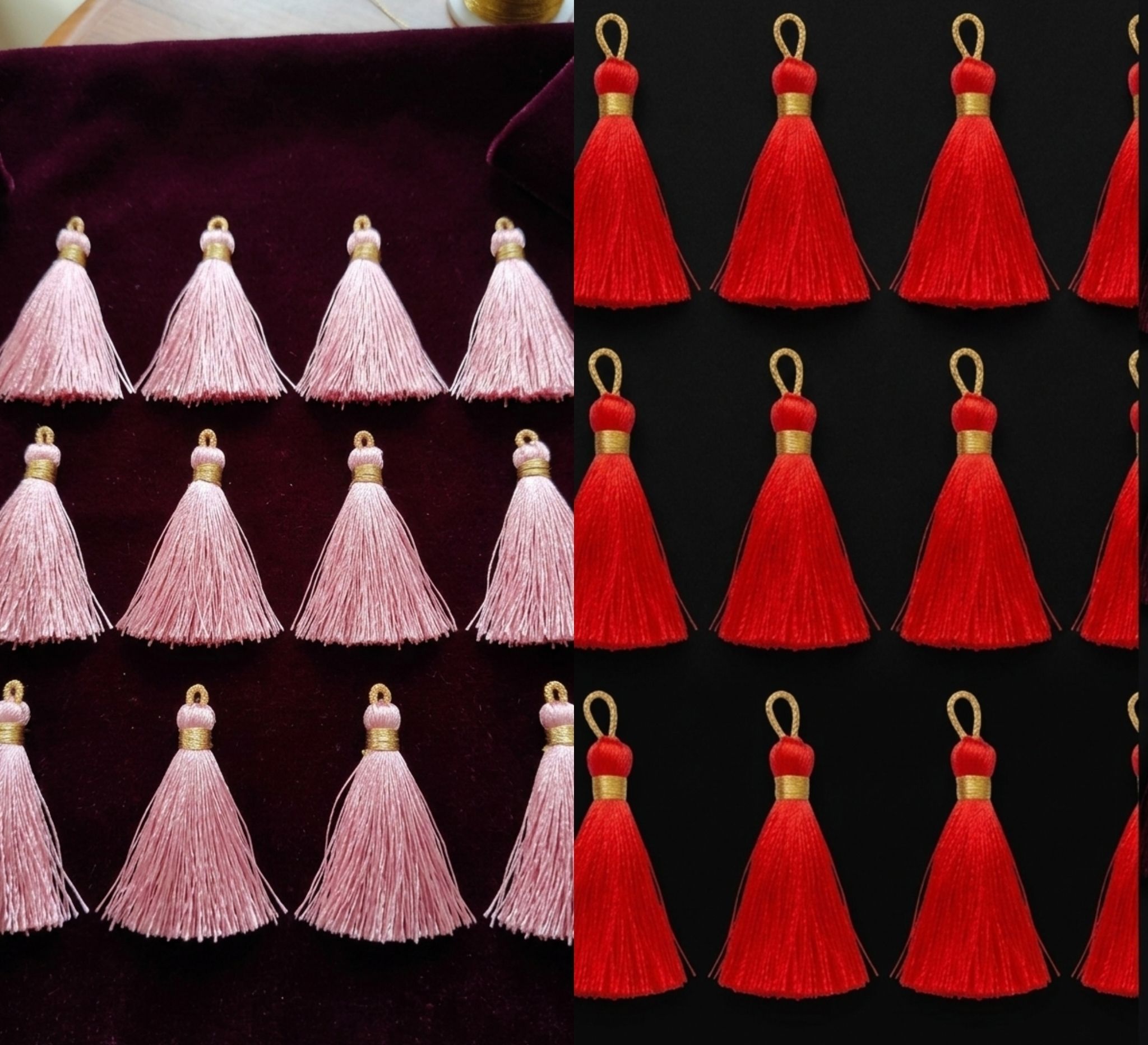 Avic Silk Tassels Latkan for Dupatta, Blouse, Saree(Pack of 24, Baby Pink & Red) Brooch-image-2