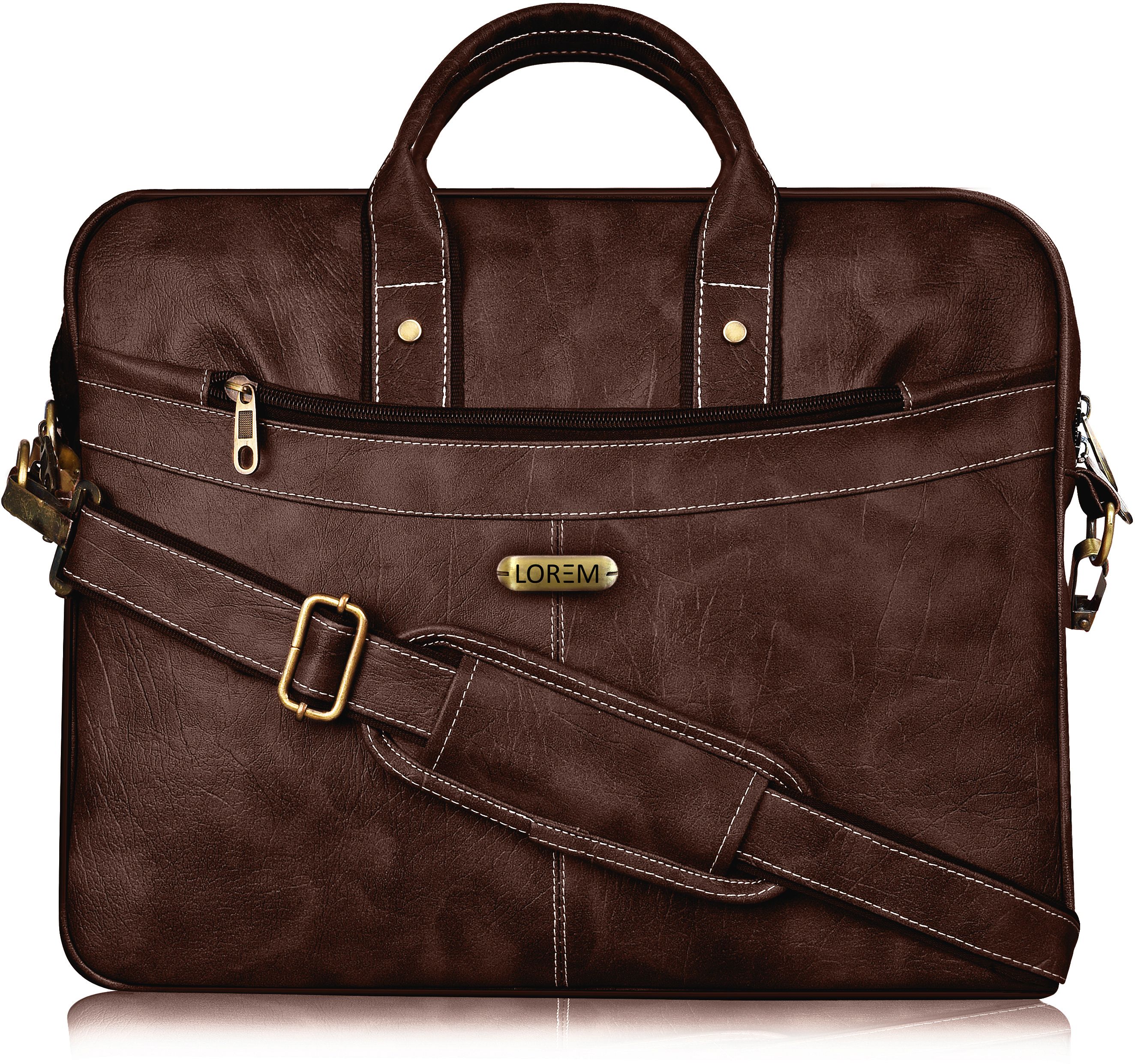 Brown Color Faux Leather 10L Office Laptop Bag For Men & Women BG37 Waterproof Messenger Bag-image-25