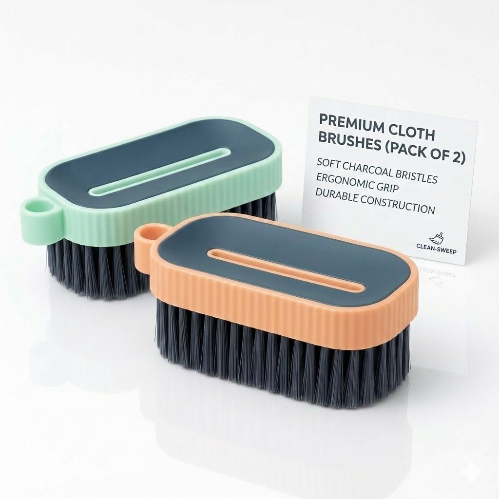 Premium Cloth Washing Brushes - Soft Charcoal Bristle Plastic Wet and Dry Brush-image-0