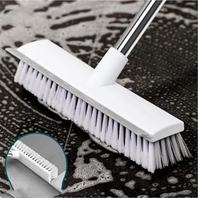 ofbosmi 2-in-1 Floor Scrub Brush with Long Handle & Rubber Squeegee Plastic Wet and Dry Brush-picture-1