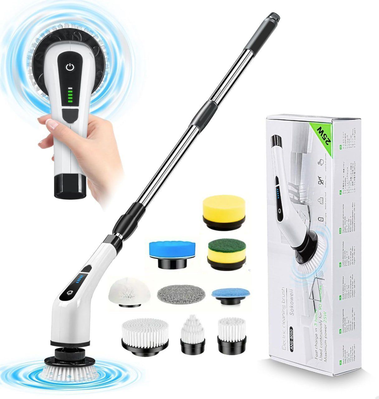 mmtsworld 9 in 1 Electric Spin Scrubber,Cleaning Brush Scrubber for Home,Replaceable Heads Plastic Wet and Dry Brush-picture-13