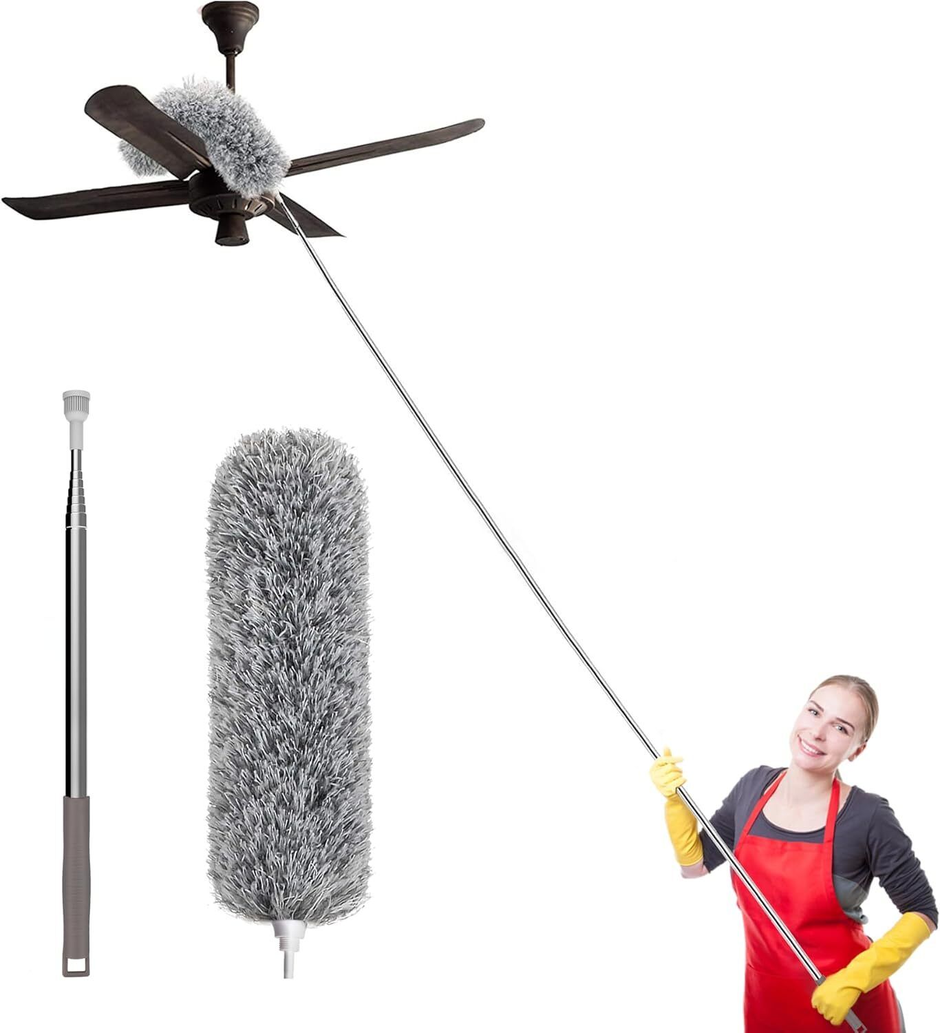 Microfiber Feather Duster Extendable Fan Cleaner 100 inches Long Handle Dusters Microfibre Dry Broom-image-5