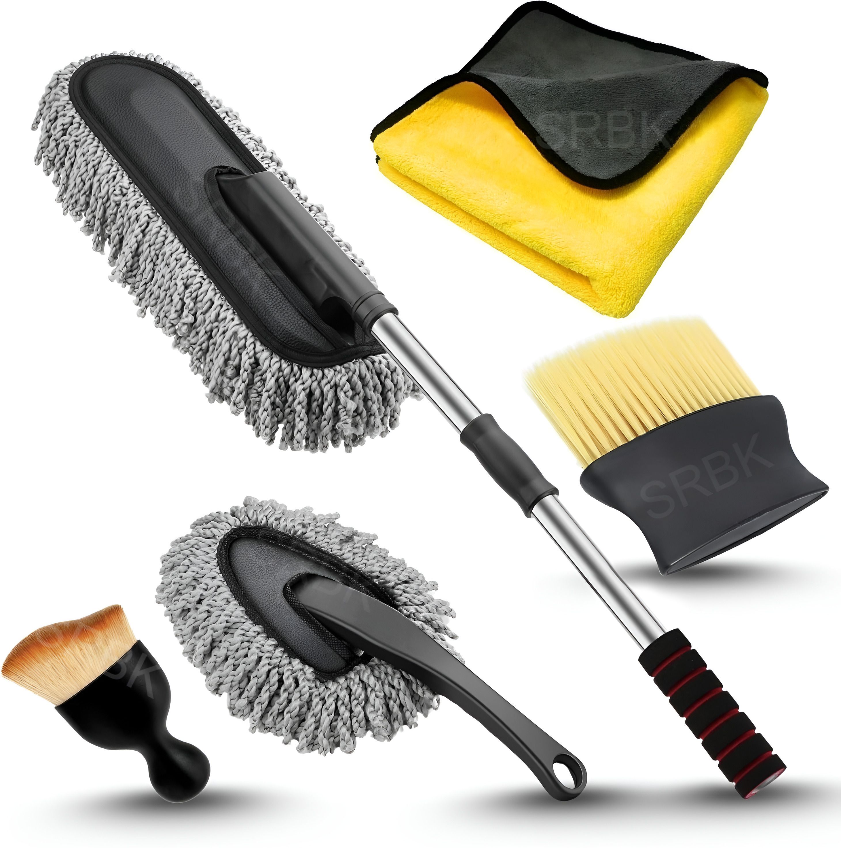 ynv trader Complete Car Cleaning Kit🚙 –Duster, Brushes, Cloth & More for a Spotless Finish Microfibre Wet and Dry Brush-picture-12