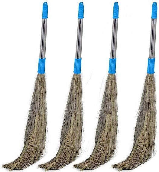 Natural Grass broom with steel handle pack4 Grass Dry Broom-image-45