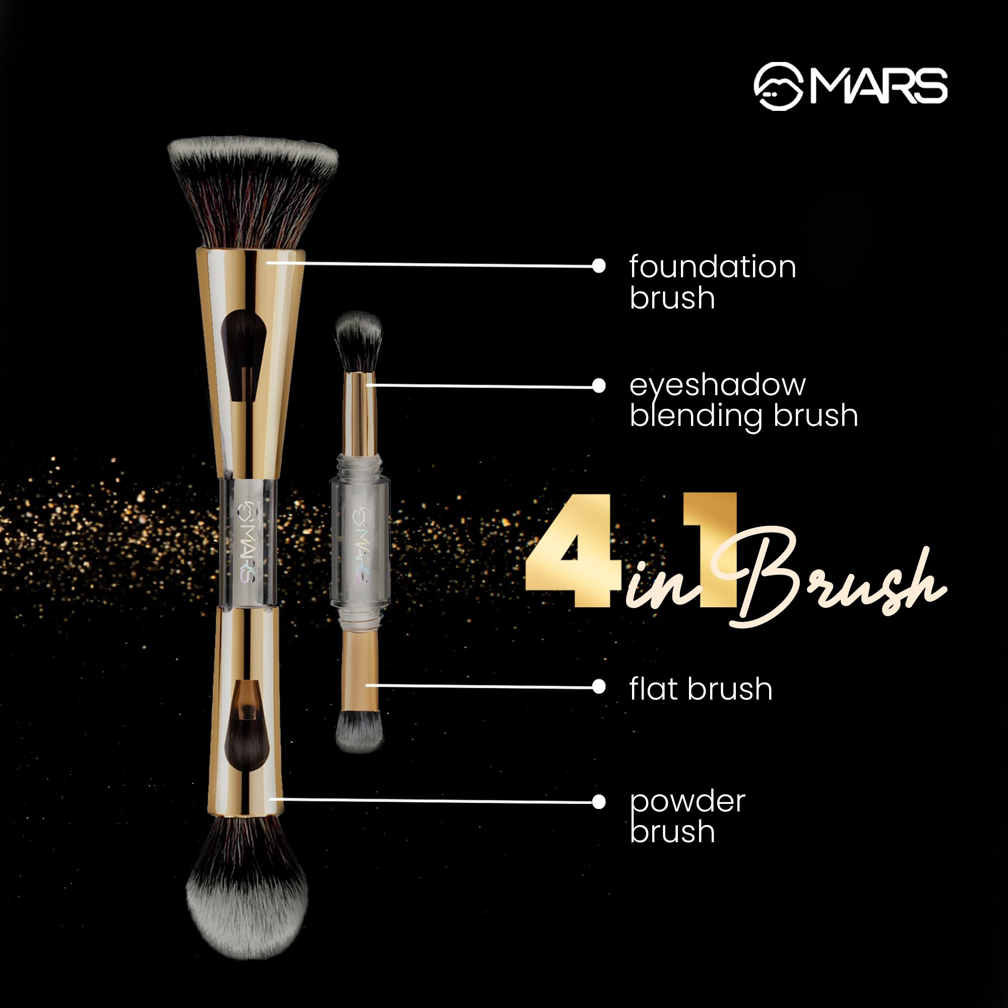 MARS 4 in 1 Travel Brush with Foundation Brush, Powd