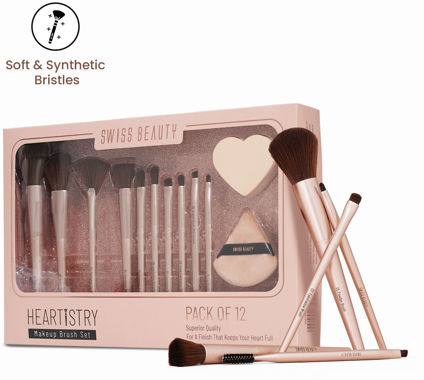swiss beauty Heartistry Makeup Brush Set | 12 Pieces | For Face, Eyes & Lips-picture-23