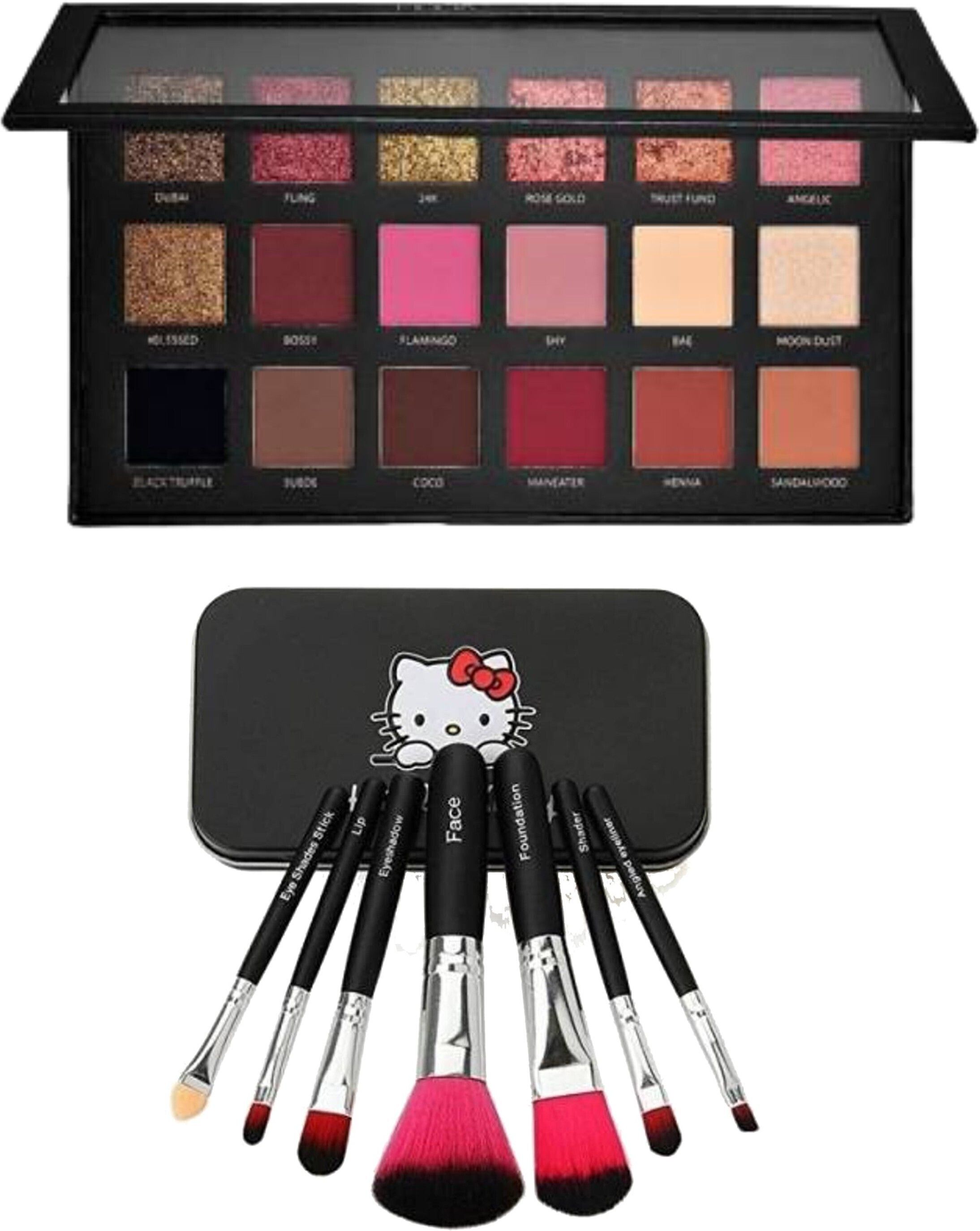 Mini Pink Makeup Brush (Pack of 7) & Colours matte Textured Eyeshadow palette-image-44