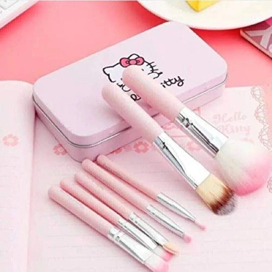 Hello Kitty Complete Makeup Mini Brush Kit set of 7 With A Storage Box, PINK-image-1