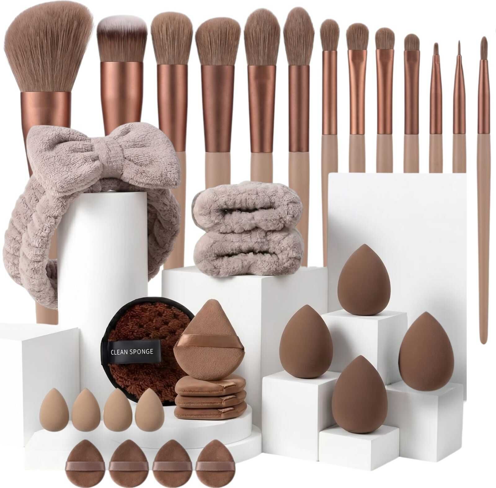 33-Piece Makeup Brush Set with Sponges & Headband-image-47