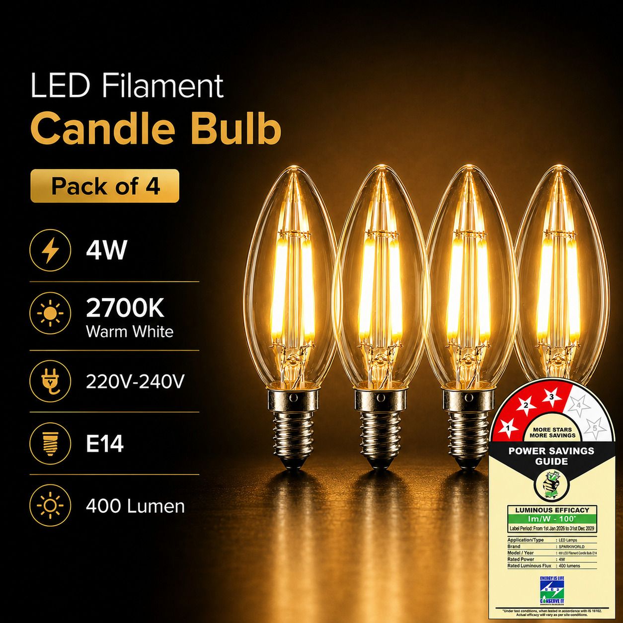 spark world 4 W Eye Safety Compliance Candle E14 LED Bulb-picture-4