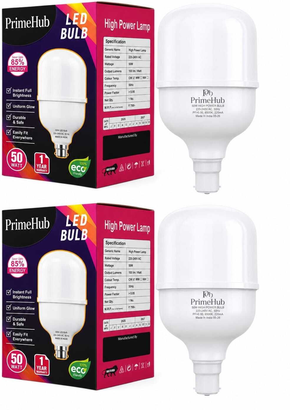 primehub 50 W, 50 W Basic Round B22 LED Bulb-picture-33