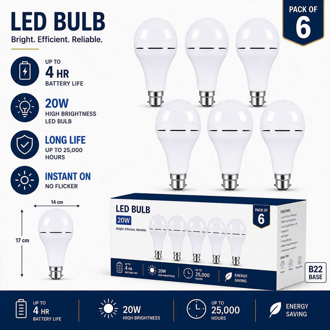20 W Inverter Round B22 LED Bulb-image-25