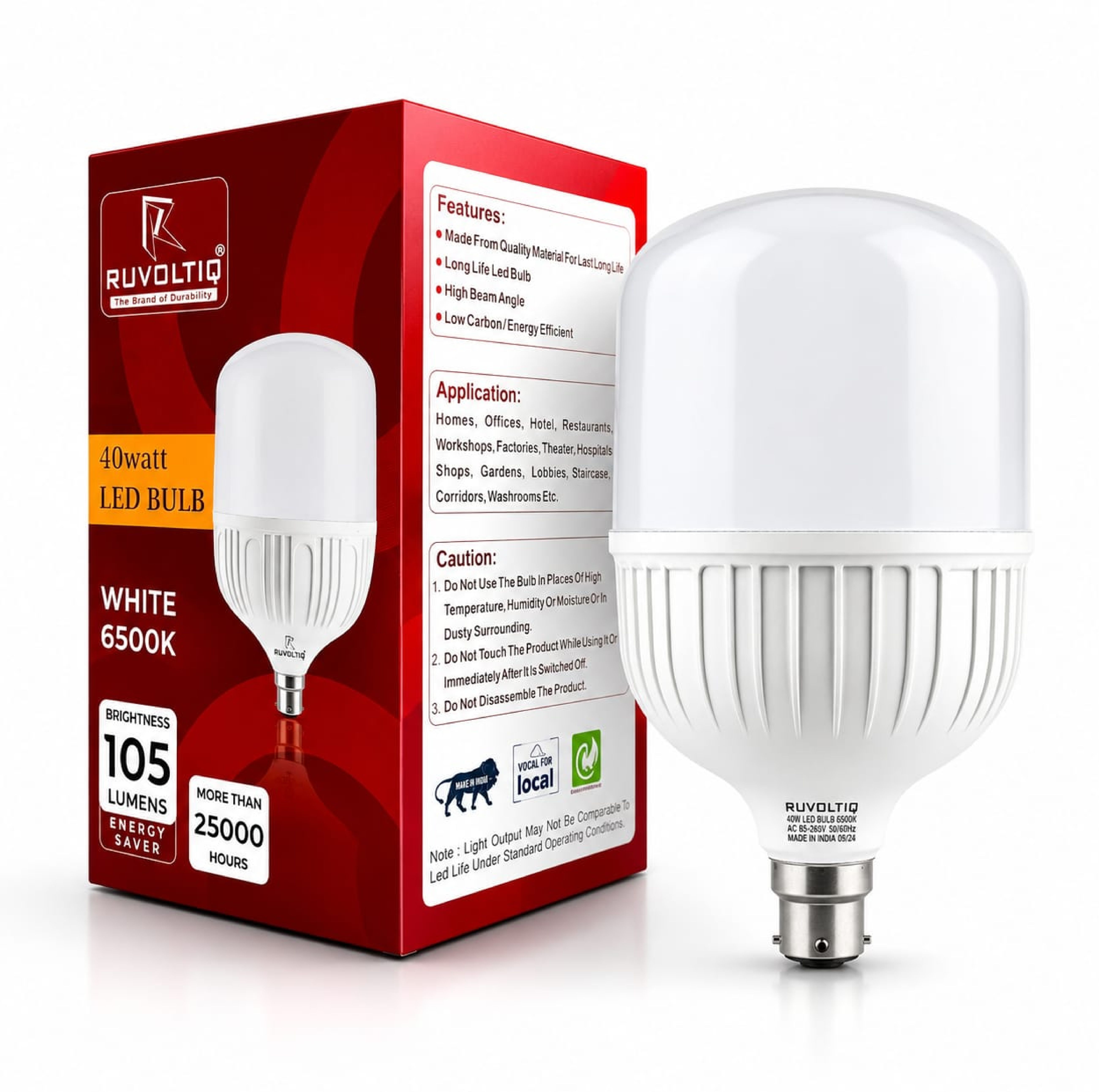 ruvoltiq 40 W Basic Round B22 LED Bulb-picture-44