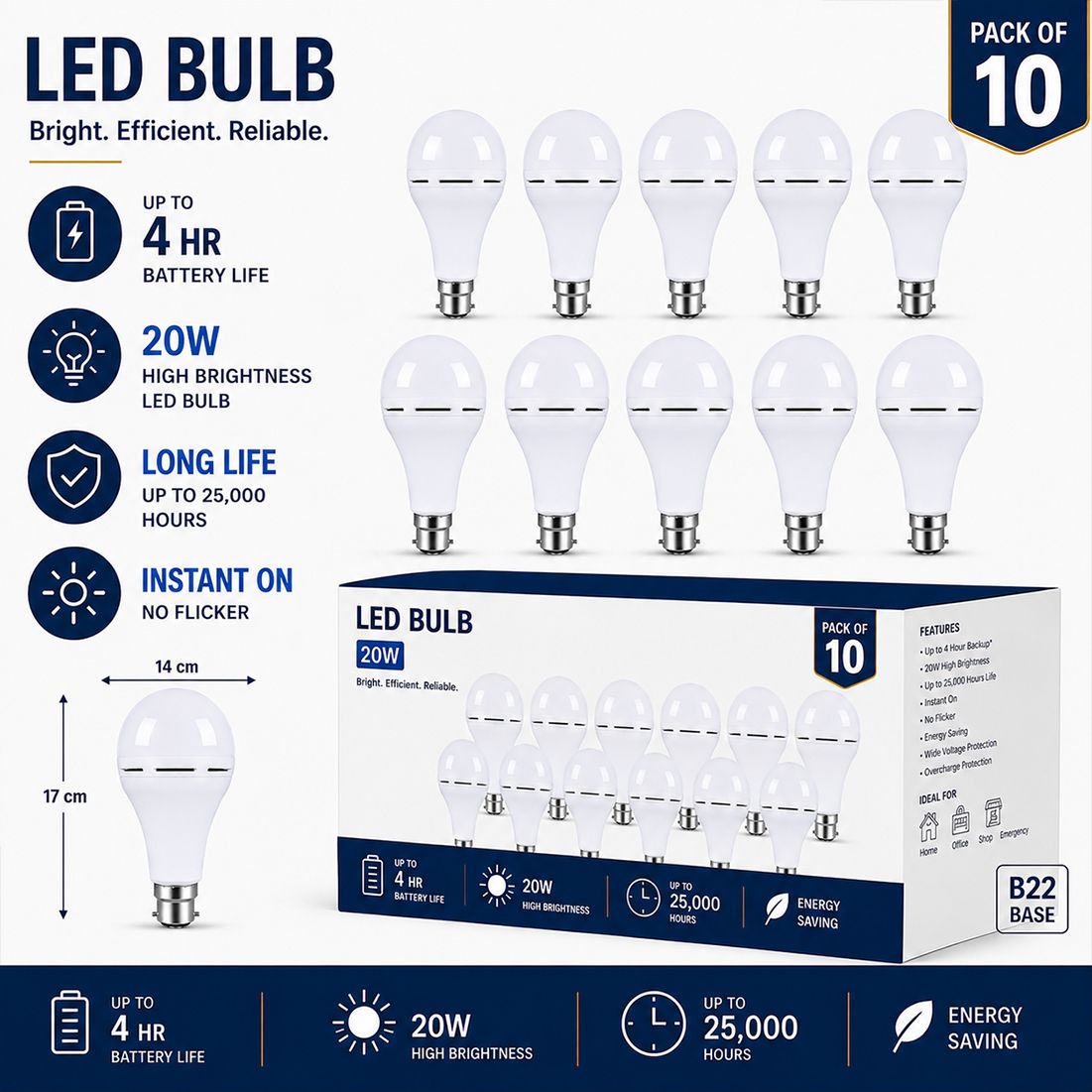 20 W Inverter Round B22 LED Bulb-image-28