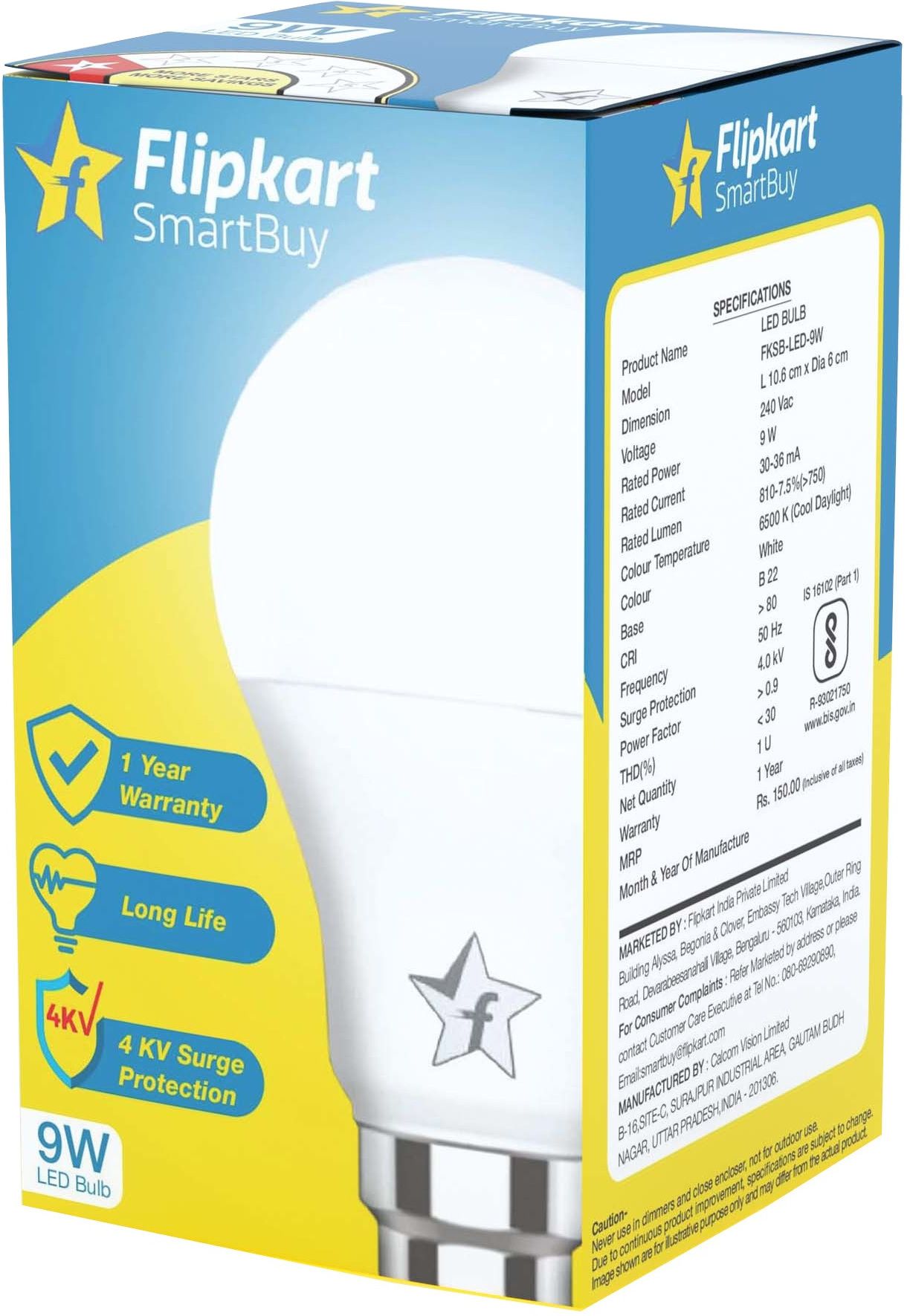 flipkart smartbuy 9 W Basic, Eye Safety Compliance Round B22 LED Bulb-picture-21