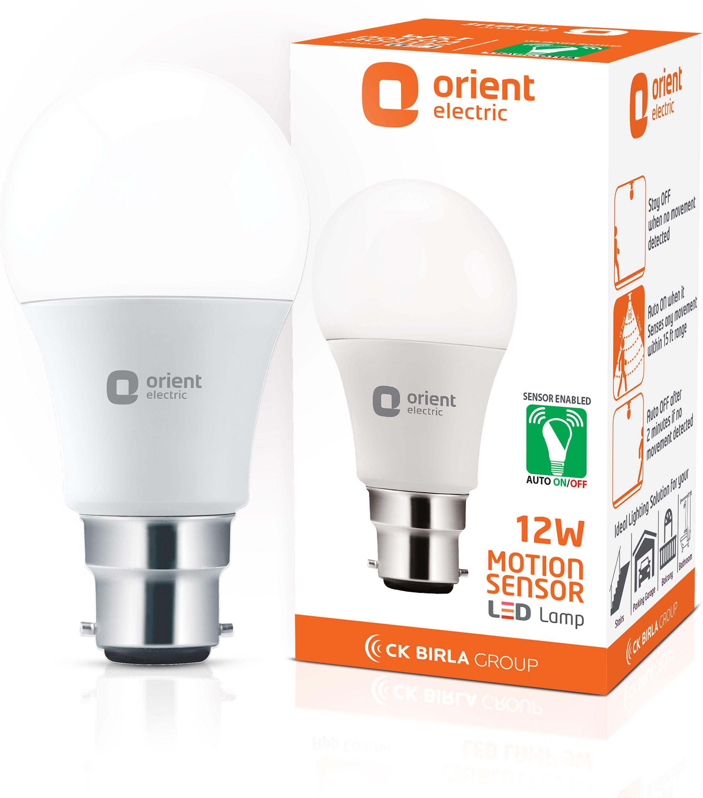 12 W Motion Sensor Round B22 LED Bulb