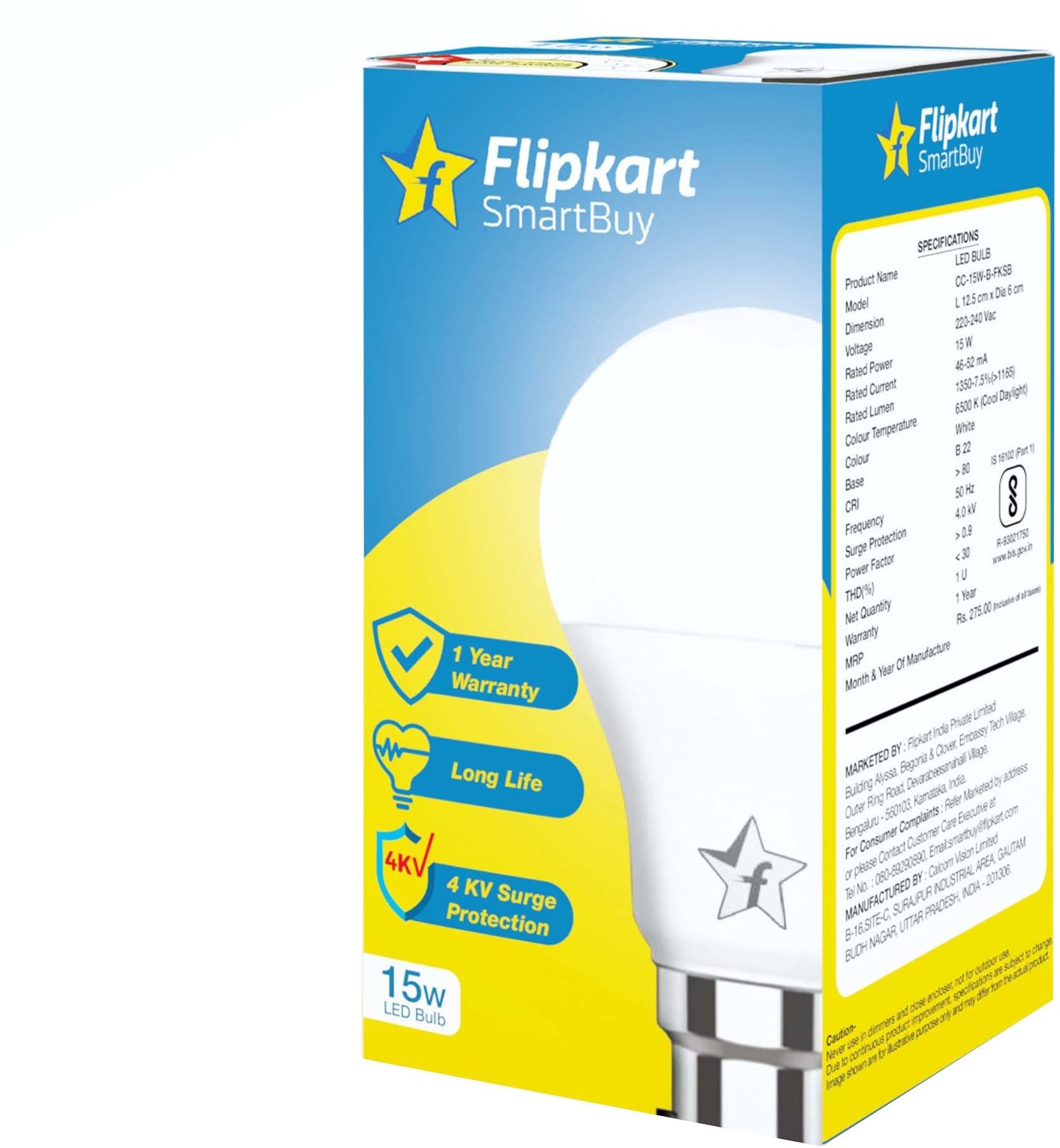 flipkart smartbuy 15 W Basic, Eye Safety Compliance Round B22 LED Bulb-picture-15