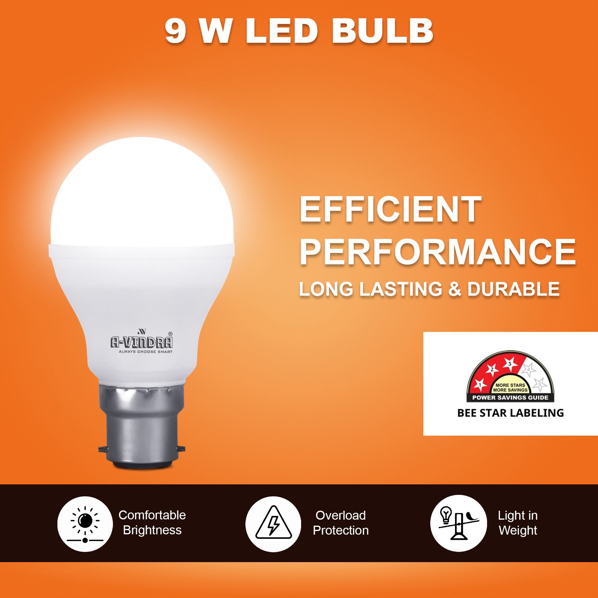 avindra 9 W Inverter Round B22 LED Bulb-picture-21