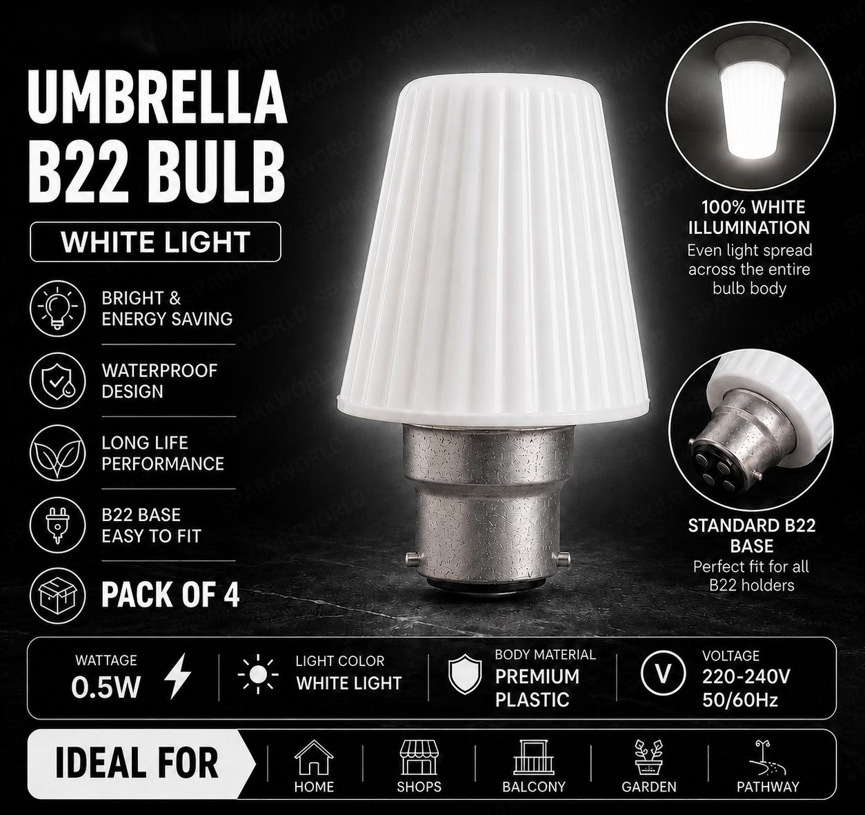 spark world 0.5 W Basic Standard B22 LED Bulb-picture-7