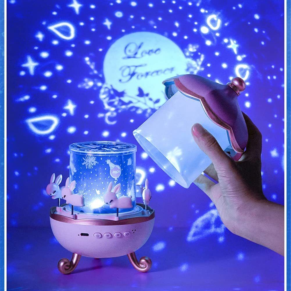 quickgrabit Bunny Carousel Night Light Projector, 6 Set Films Rotating LED Lamp Projector Mobile Mod