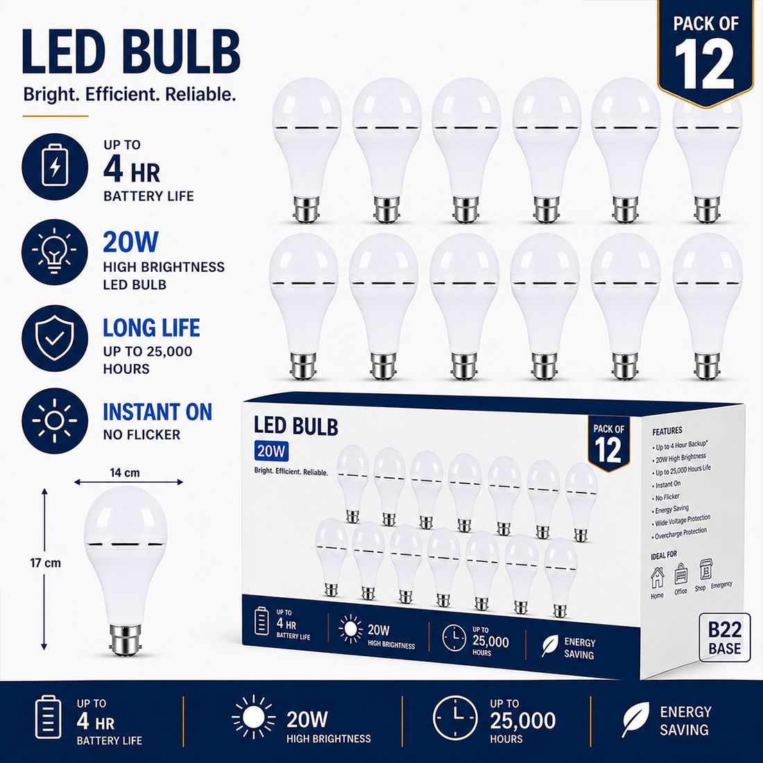 20 W Inverter Round B22 LED Bulb-image-24