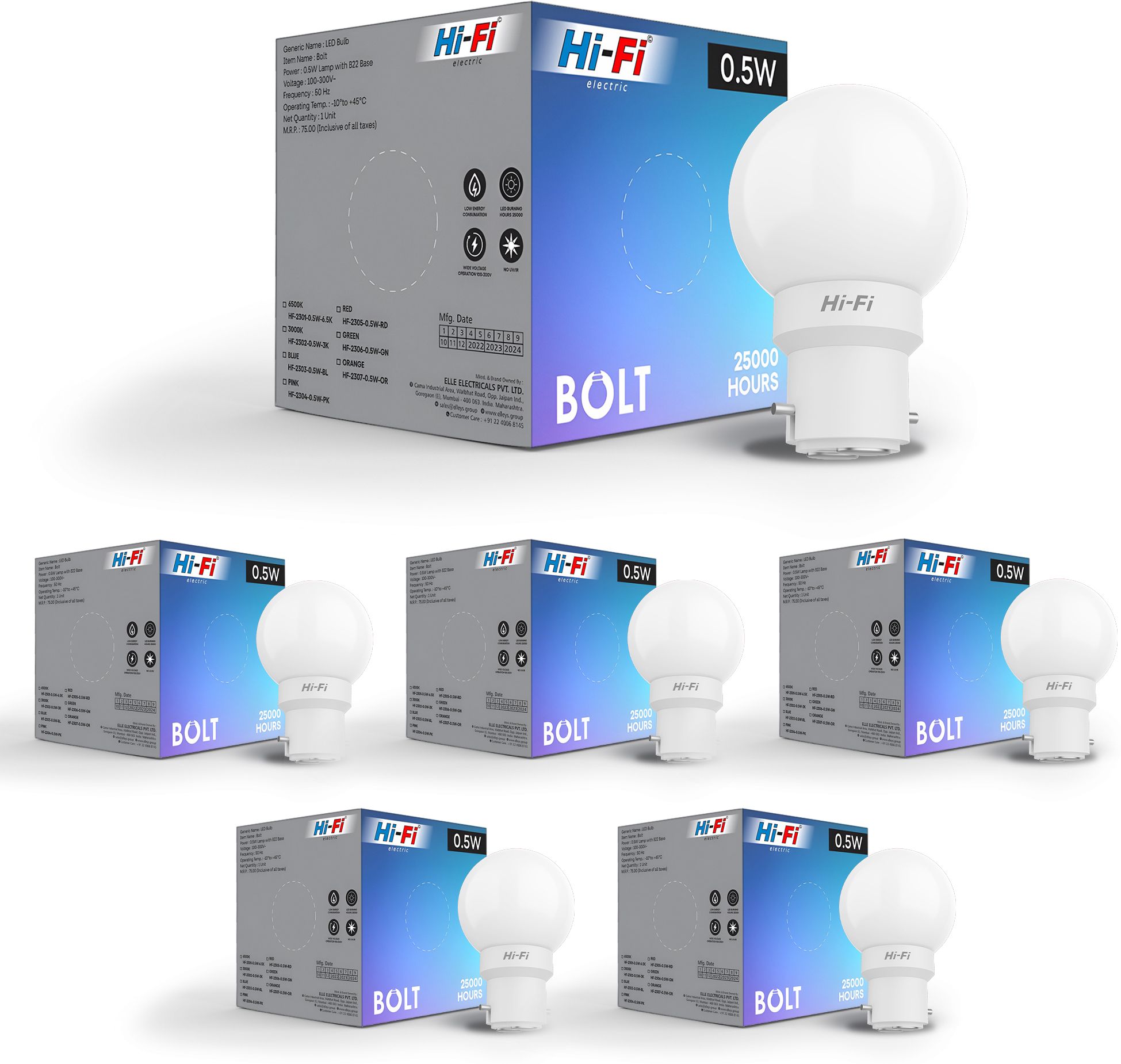hifi 0.5 W Basic Round B22 LED Bulb-picture-40