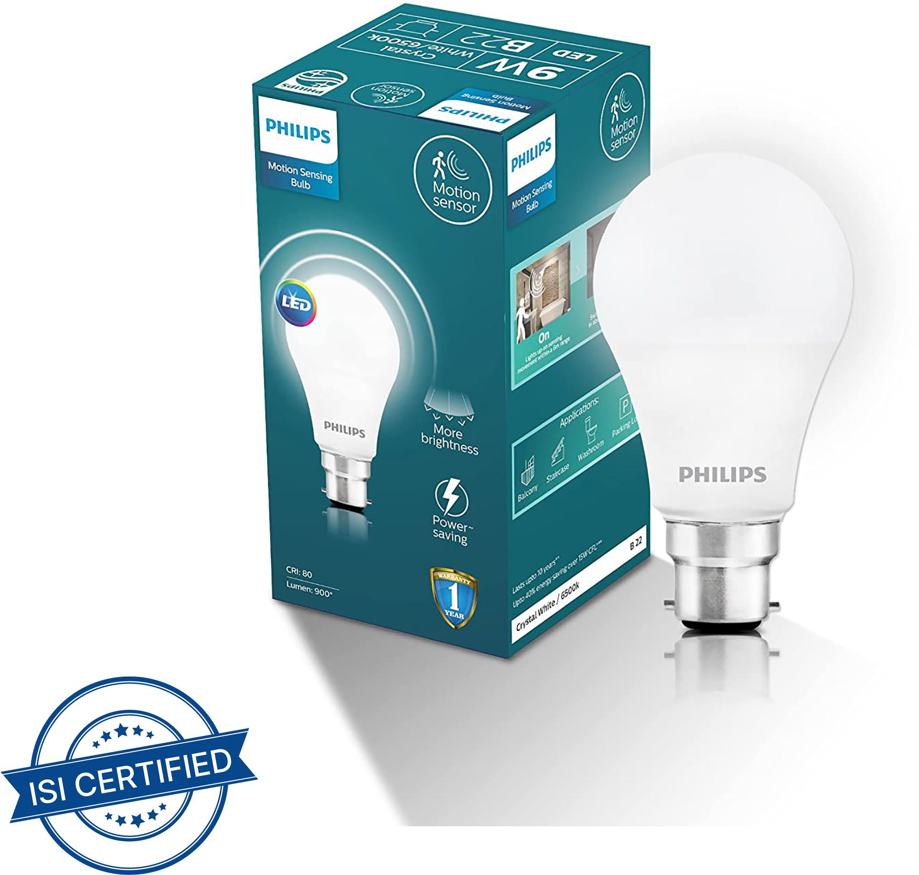 9 W Motion Sensor Round B22 LED Bulb