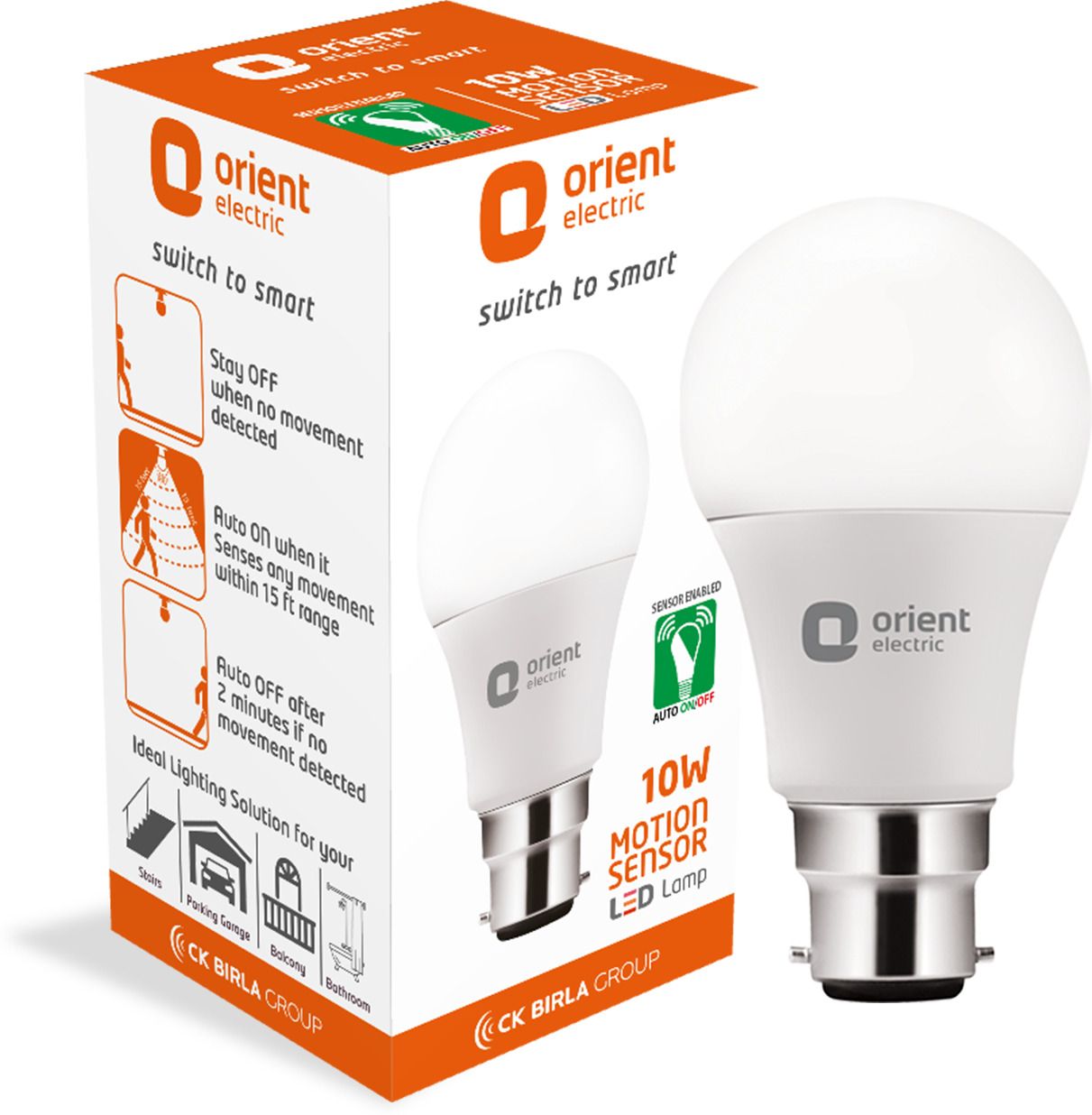 10 W Motion Sensor Round B22 LED Bulb