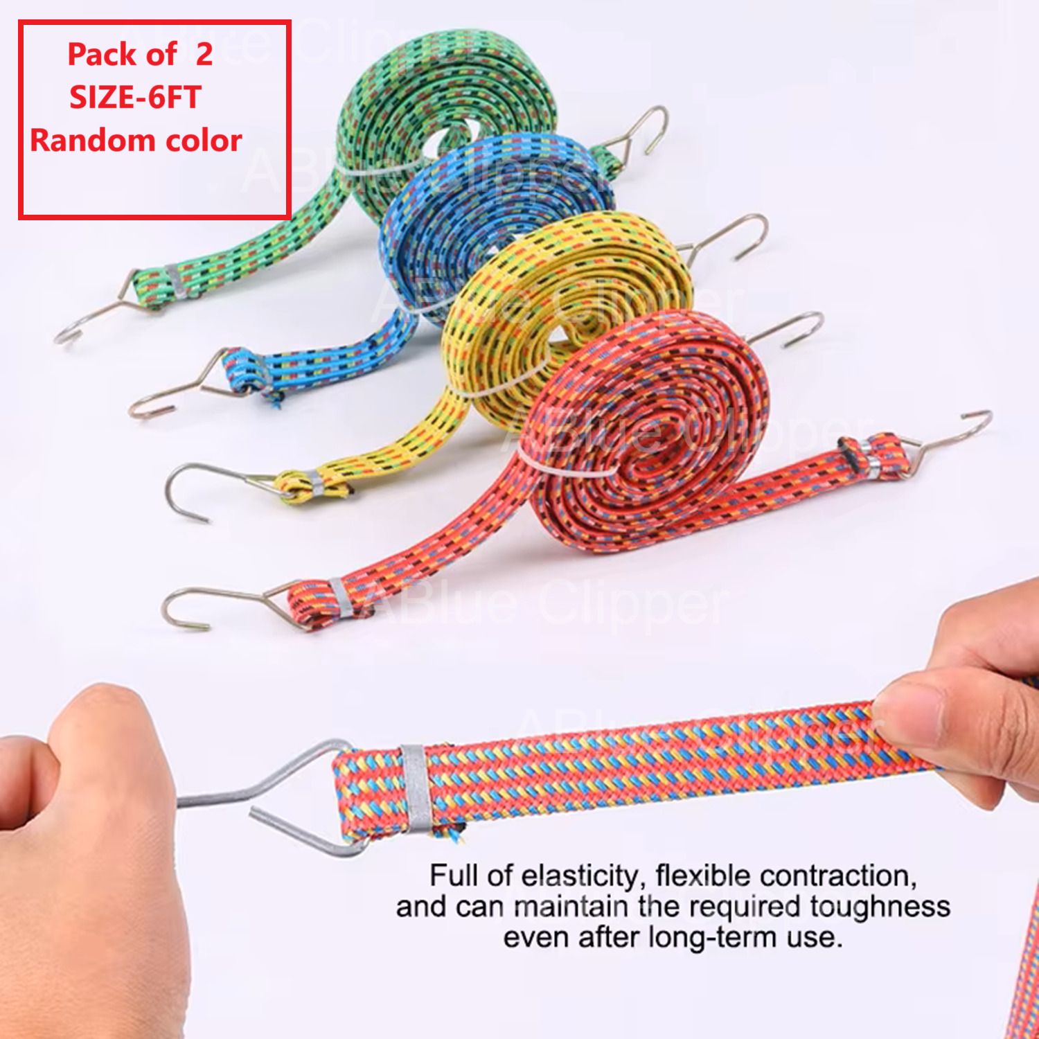 ablue clipper 6ft Flat Bungee Cord with Steel Hook| Elastic Rubber Rope for Luggage, Bike,Car Bungee Cord-picture-27