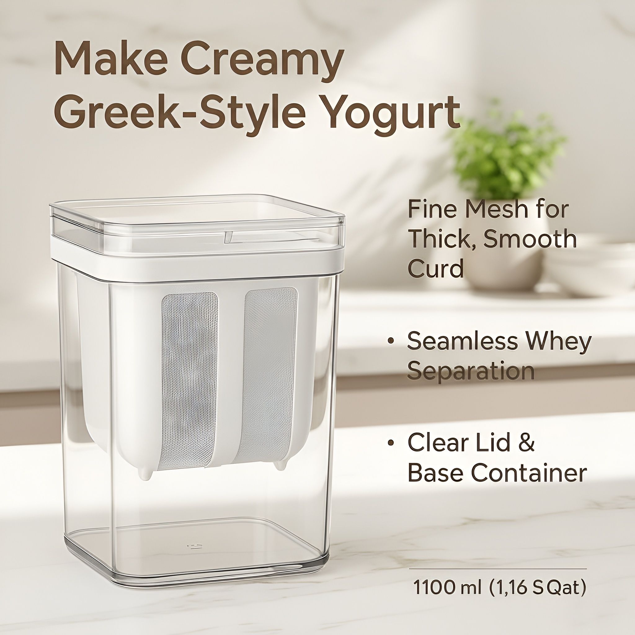 Yogurt Maker & Hung Curd Maker | BPA-Free Food Grade Square Jar Butter Maker Churn