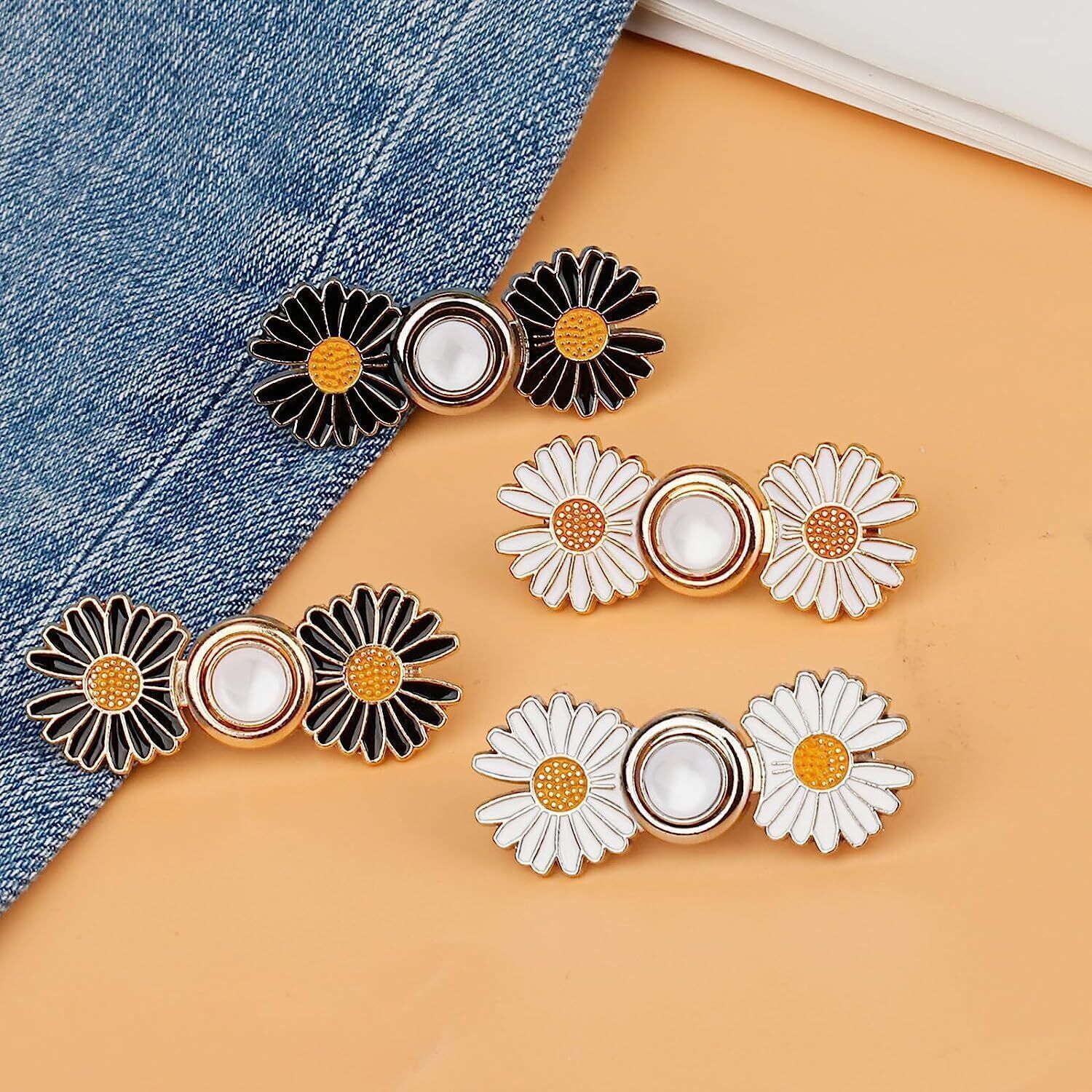 4 Set Daisy Jeans Waist Tightening Clips No Sewing Adjustable Pins Metal Buttons-image-32