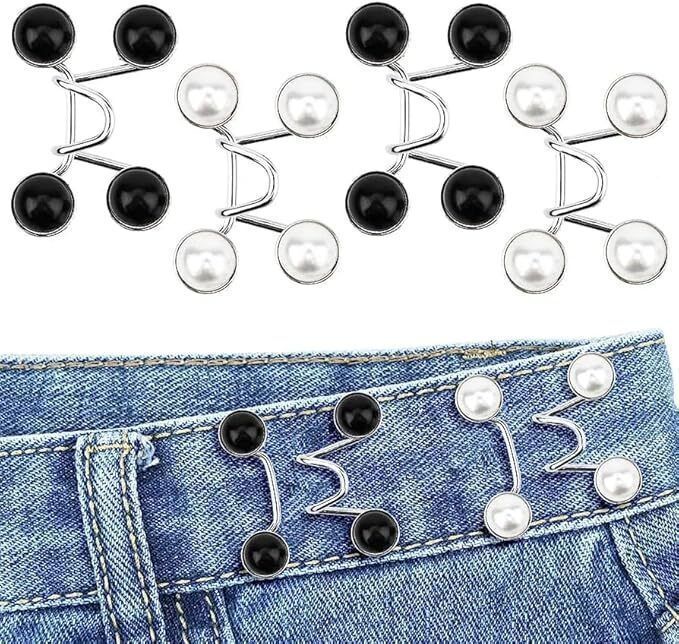 Pack Of 4 Black And White Embroidered Waist Pin for Traditional Touch Pearls Buttons-image-38