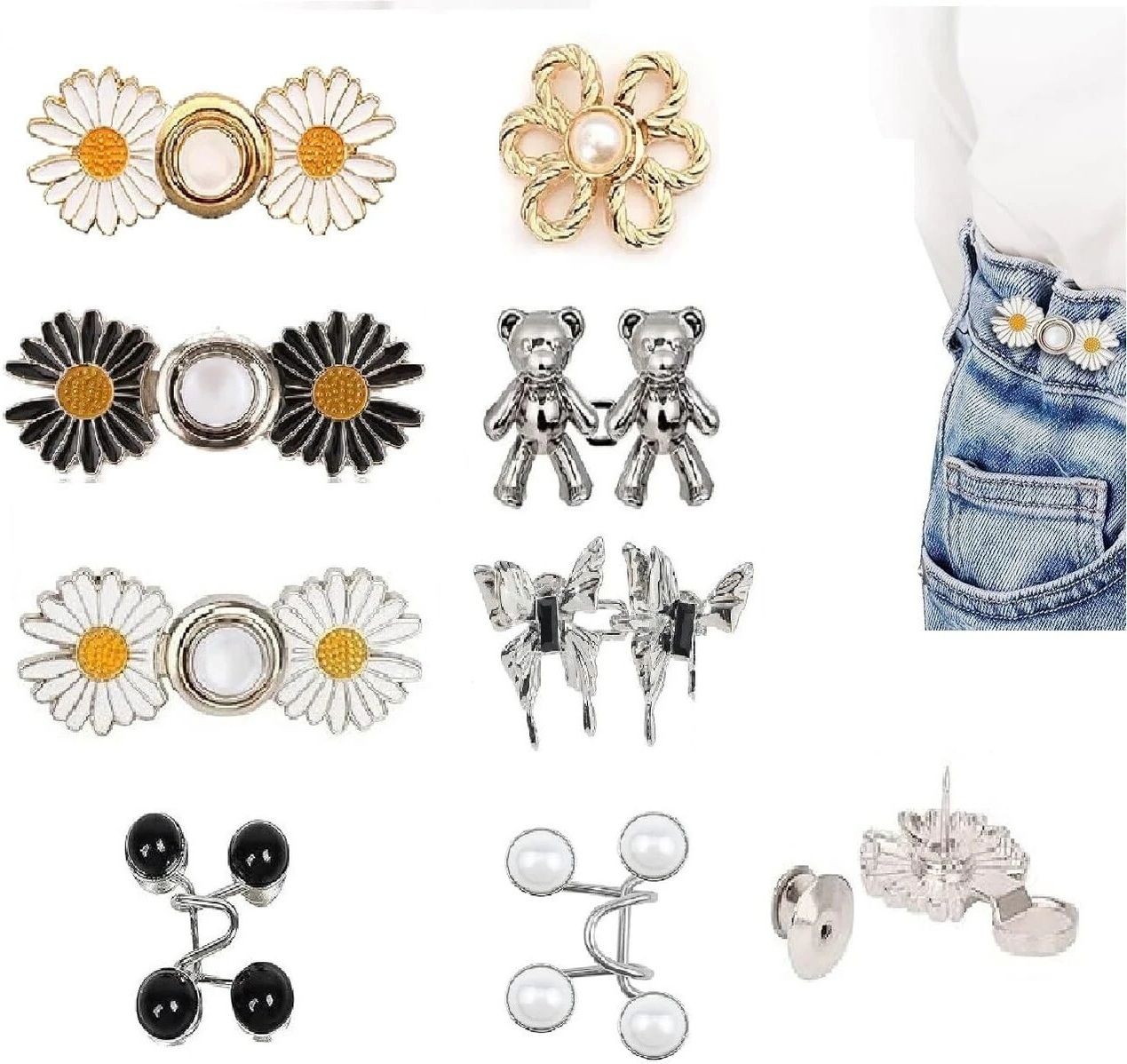 Denim Button Kit 8pairNo-Sew Snap Buttons for Jeans Pants Waist Adjust DIY Fit Metal Buttons-image-1
