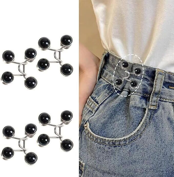 Pack Of 4 Black Premium Metal Waist Pin with Shine Pearls Buttons-image-12