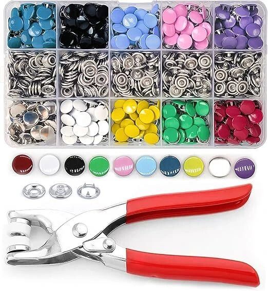jsc 800 pc Multicolor Button Thickened Snap Fasteners Kit Metal Punch Plier Metal Buttons-picture-10