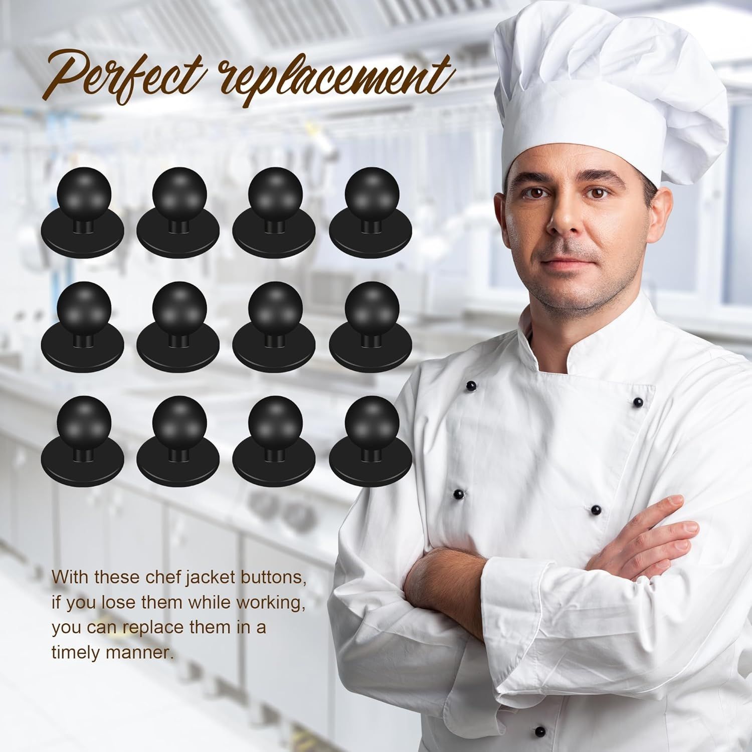 Mushroom Black Chef Coat Buttons ( Pack of 12) Plastic Buttons-image-22