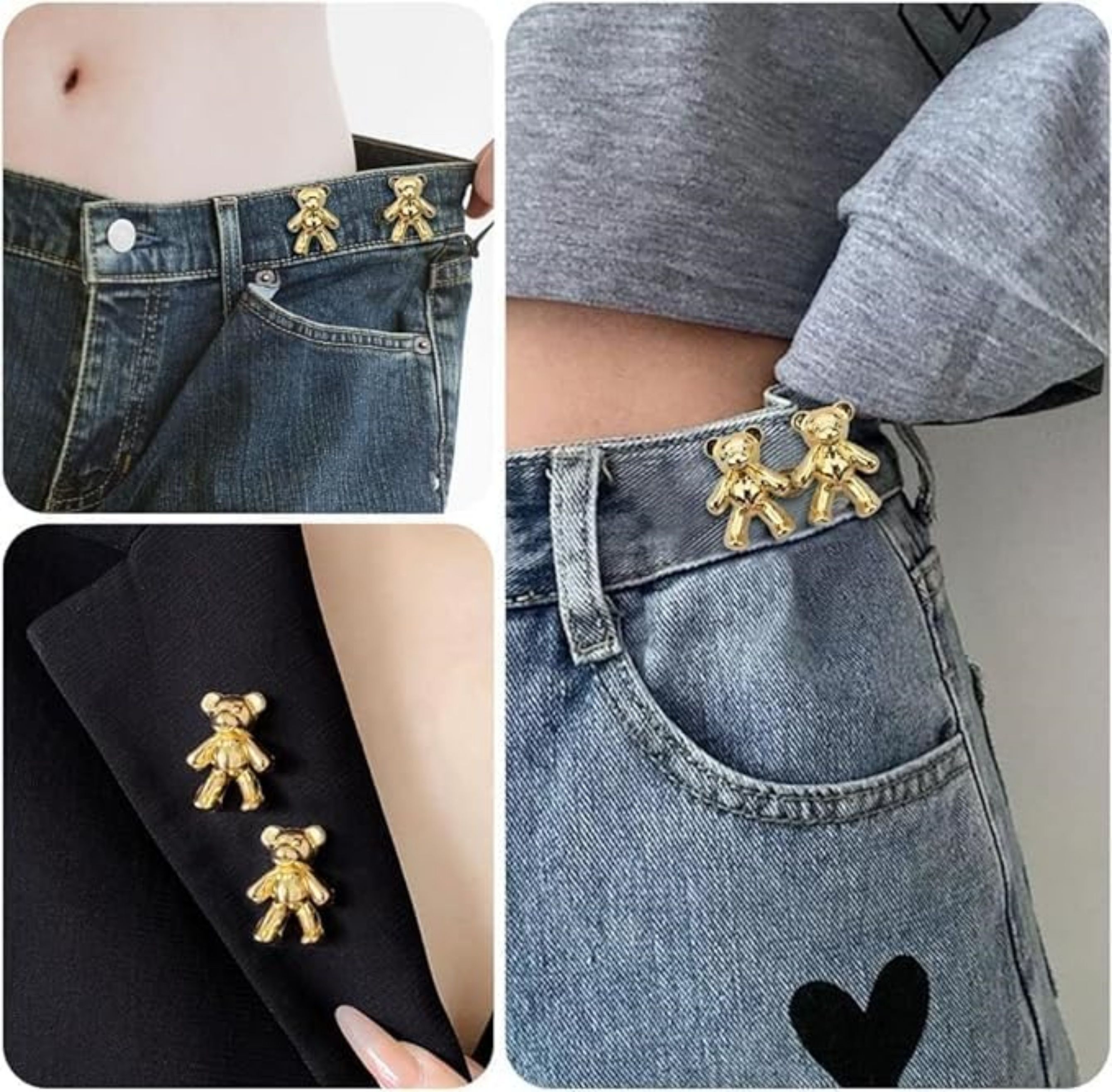 vidox Gold Cute Bear Metal Button Pins for Instant Adjustable Loose Jeans Metal Buttons-picture-20