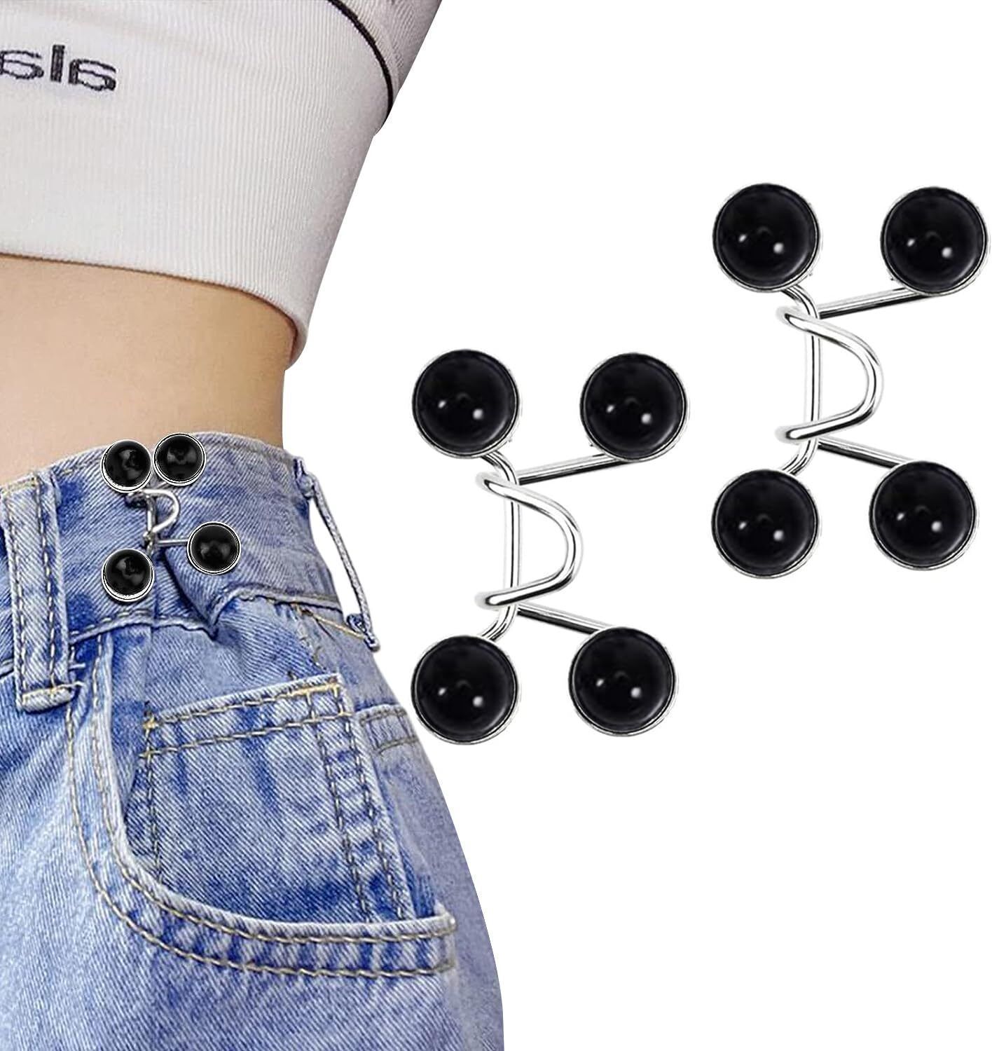 Pearl Black Jeans Button Pins Adjustable Waist Buckle No Sew Required Instant Metal Buttons-image-0