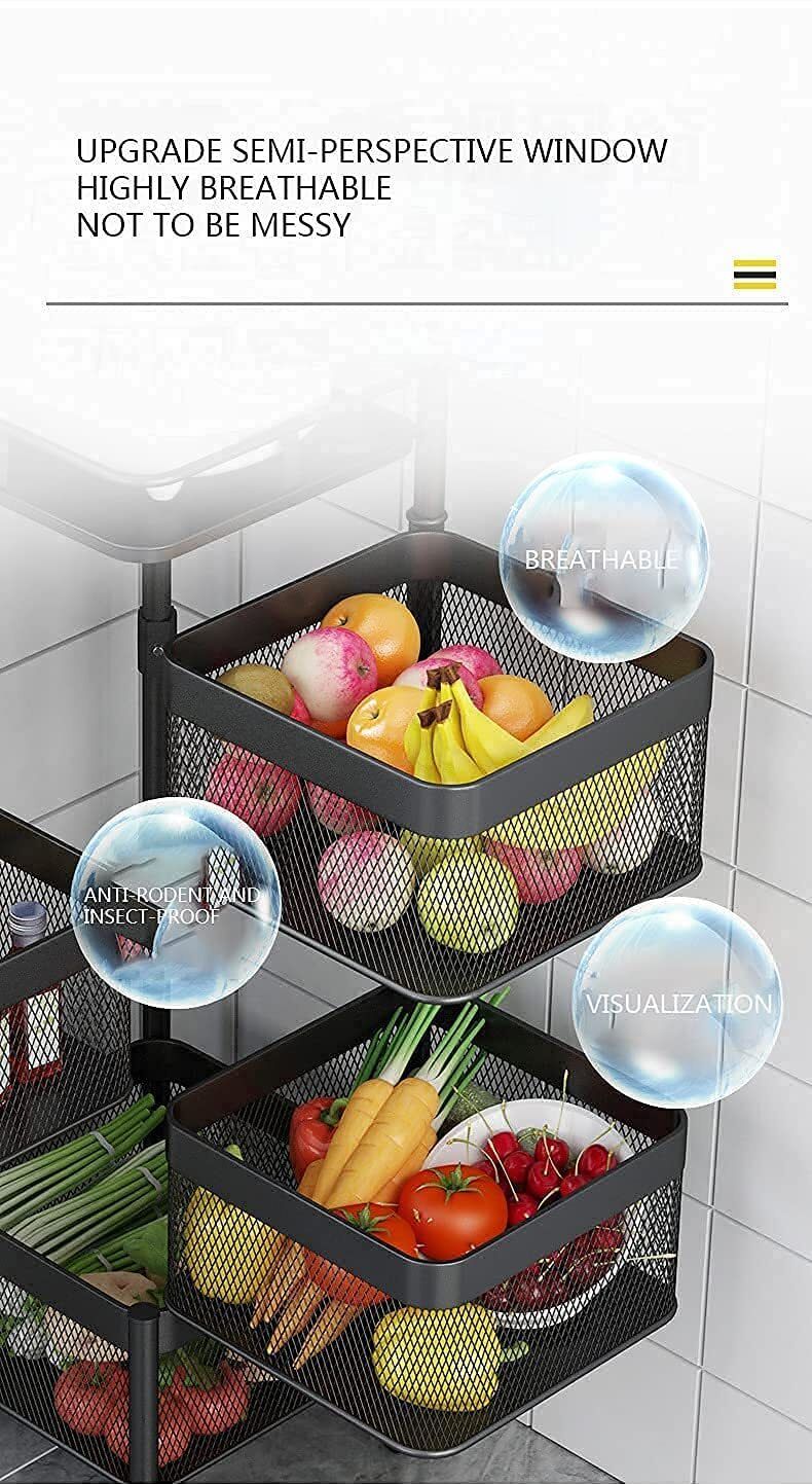 orvynliving 3 Layer Square Multipurpose Storage Trolley with Wheels Cast Iron, Iron Kitchen Trolley-picture-18