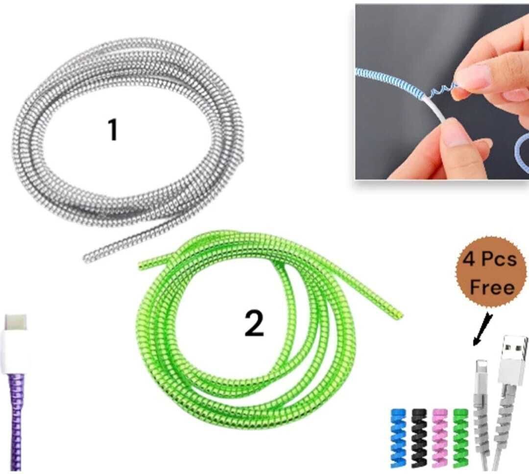 Hanumano Cable cord protectors 2 pcs white and green combo with free 4 pcs spiral Cable Protector-picture-28
