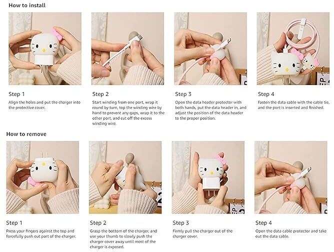 Micvir Charger Cover for Nothing 45W Charger, 3D Cartoon Design Pink Cat, Spiral Cable Protector-image-22