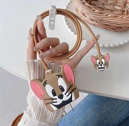 BeeNex Case Cover for iPhone 18W-20W Charger, 3D Cute Cartoon Design Jerry, Spiral Cable Protector-picture-16