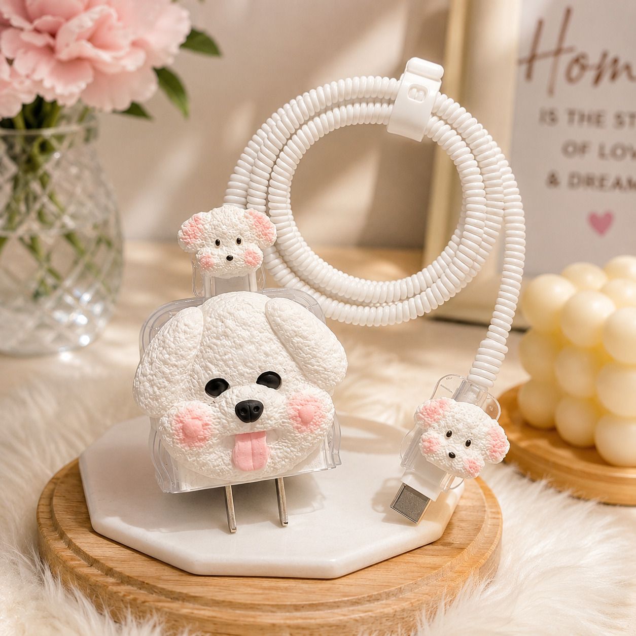 VAPRIF Charger Cover For iPhone 18W/20W Type C Adapter Charger Case Cute White Puppy Cable Protector-picture-38