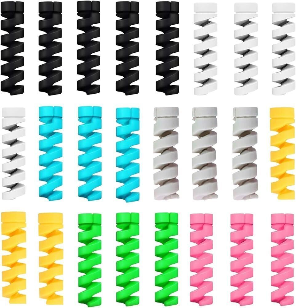 AuraBazarr 24-Piece Silicone Cable Protectors, Charger & Wire Saver Charging Cords Spiral Cable Protector-picture-38