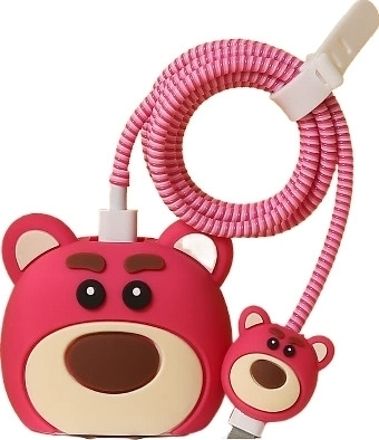 YSTIFYRA Charger Cover for Samsung 25W Type C Adapter 360 Full Protection Cute Pink Bear Cable Protector-image-24